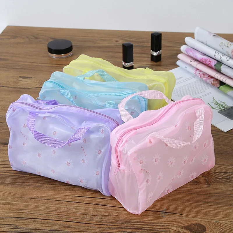 trousse cosmétique transparente en pvc pour femme, trousse de maquillage transparente pour fille, étui de beauté étanche avec fermeture éclair, trousses de toilette de voyage, sac à main, 1 pc