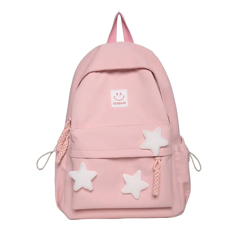 sac à dos rose mignon pour filles cartable à la mode décoré d'étoiles avec porte-clés en peluche parfait pour une utilisation quotidienne et l'école style adorable et tendance idéal pour adolescente