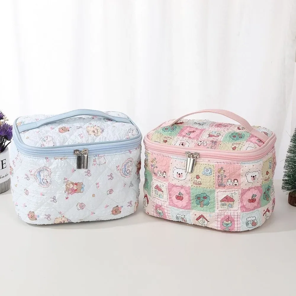 sac de maquillage portable grande capacité, motif dessin animé, style coréen, sac de rangement pour maquillage, sac cosmétique, extérieur
