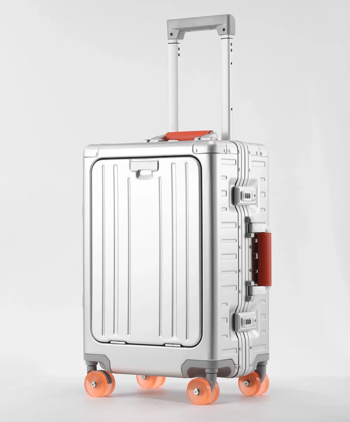 valise aiweiny en alliage d'aluminium et de magnésium, ouverture frontale, 360° °   valise de voyage/à main avec roues silencieuses en tpe, serrure tsa