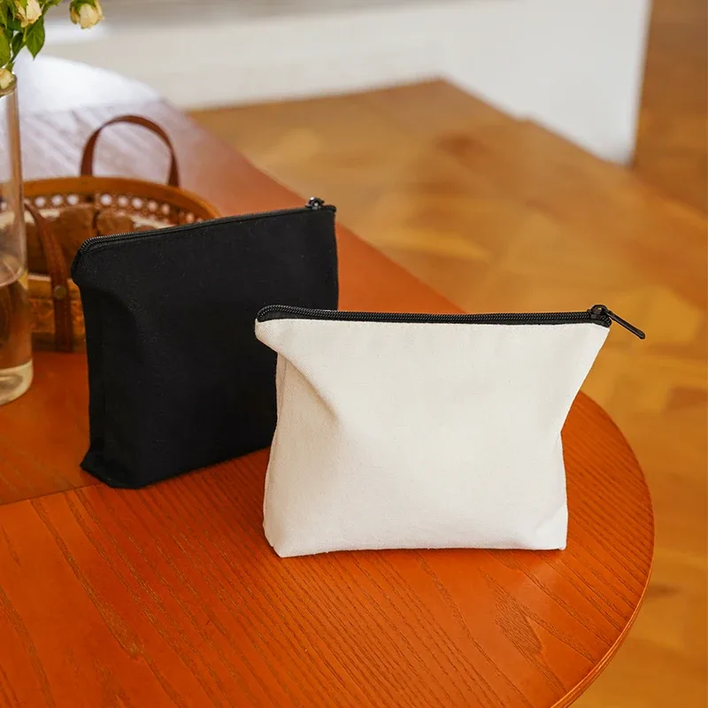 sac à cosmétiques blanc pur pour femmes, sac de rangement portable pour cosmétiques, rouge à lèvres, sac en toile monocouche à fermeture éclair, trousse de toilette de banlieue