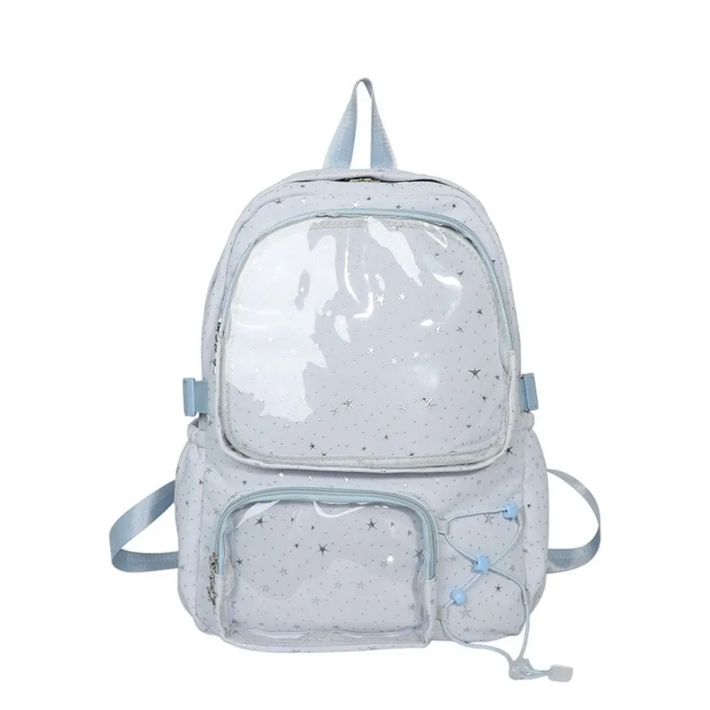 sac à dos pour ordinateur portable en tissu oxford, sac à dos en nylon imprimé étoile y2k, harajuku, grande capacité, transparent, itabag pour femmes