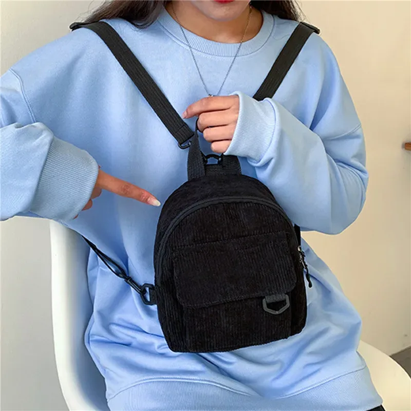 mini sac à dos tendance pour femme en velours côtelé couleur unie sac à dos simple et décontracté pour étudiants, sac à dos de voyage, nouveauté 2023