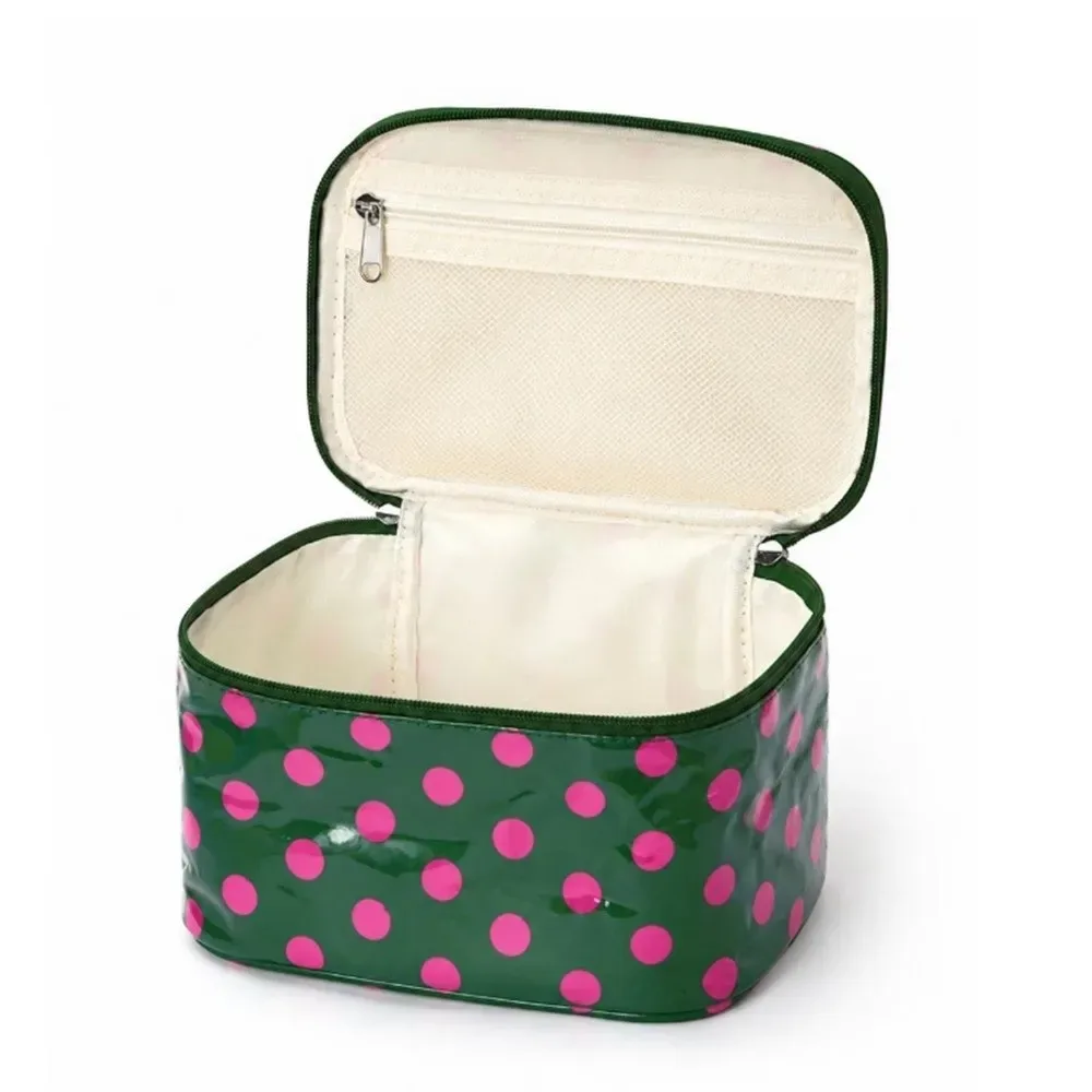 Sac de maquillage en PVC à pois, grande capacité, sac à cosmétiques étanche en PVC avec poignée, organisateur de maquillage, transport décontracté
