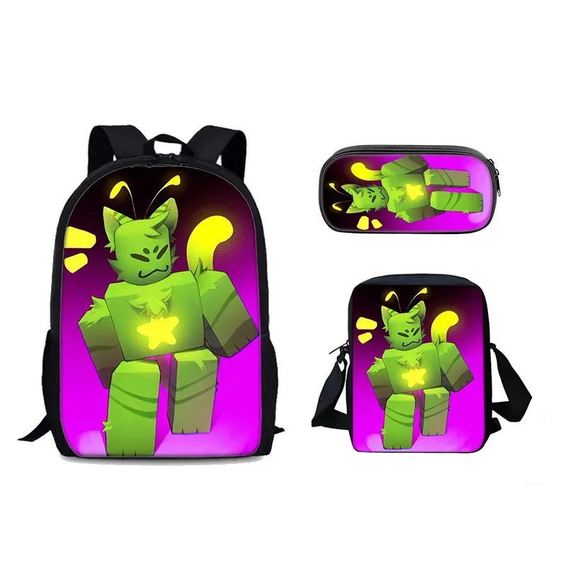 Chat vert récupérateur Gnarpy trois pièces ensemble sac à dos dessin animé école primaire sac à dos sac à bandoulière trousse à crayons