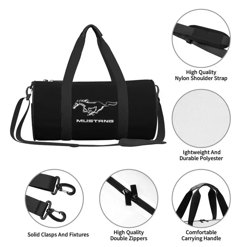 sac polochon de voyage imprimé mustang personnalisé, sacs de nuit de grande capacité, fourre-tout étanche, sac de sport léger pour yoga et gym