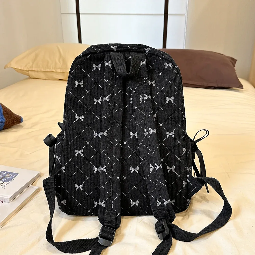 sac à dos à nœud en velours côtelé pour étudiantes, sac à dos polyvalent pour lycéennes et collégiennes
