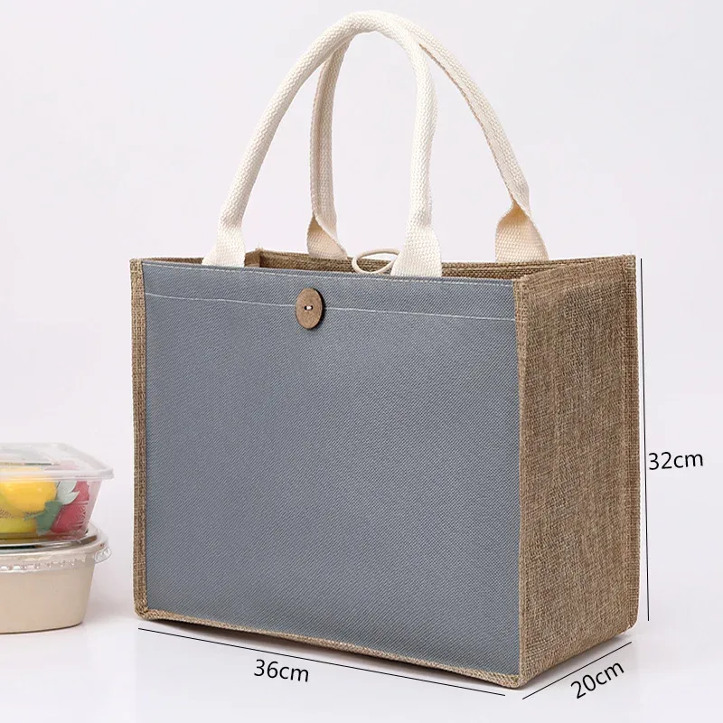 sac fourre-tout en toile de jute avec bouton pour femme, sac à main cadeau de grande capacité, respectueux de l'environnement, sac à provisions réutilisable, sac en chanvre