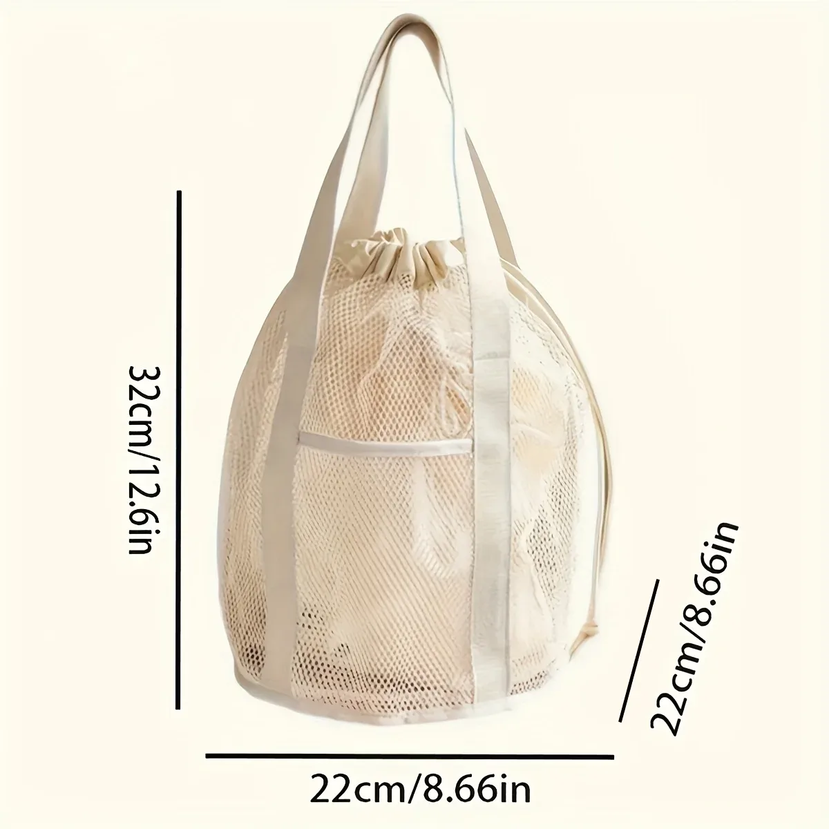 trousse de toilette de voyage beige, sac à main pliable ultra-léger en maille ajourée, poche à cordon, sac de plage, trousse de toilette, 1 pièce