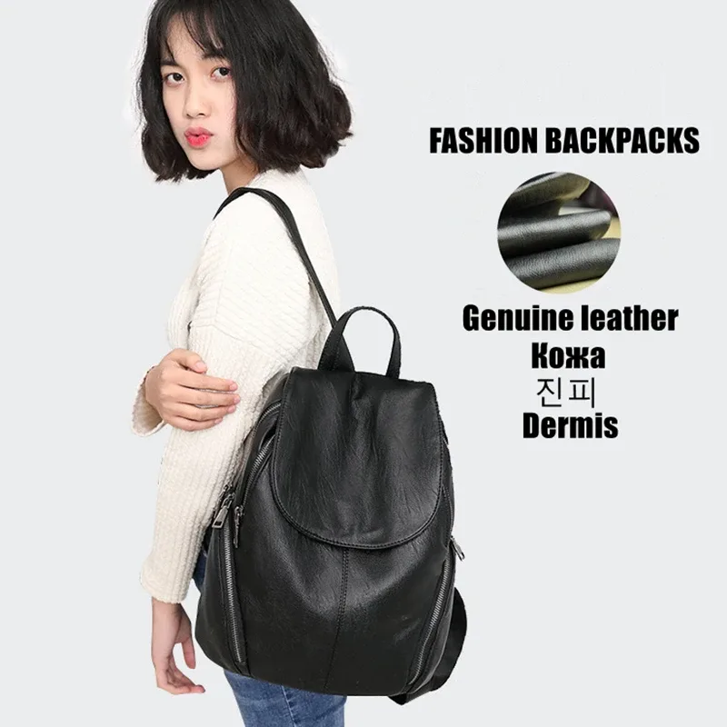 sacs à dos noirs pour femmes en cuir véritable haute capacité sac à dos étanche à la mode femmes sacs d'école fille voyage sacs d'école