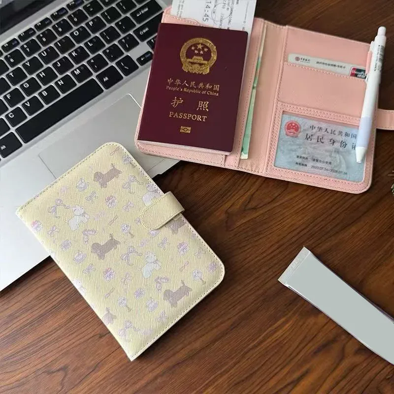 mignon nœud chien imprimé hommes femmes étanche porte-passeport couvre étui voyage pu carte de crédit portefeuille passeport livre passeport couverture
