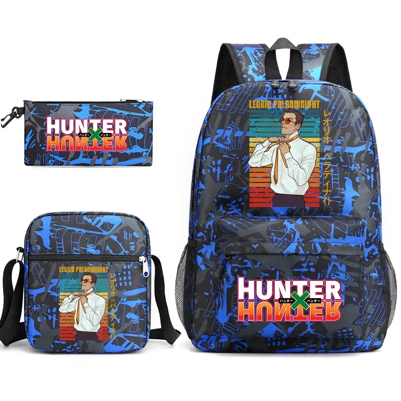 sac à dos d'étudiant imprimé hunter x hunter, sac à bandoulière décontracté, trousse à crayons, ensemble 3 en 1 pour garçons et filles, école