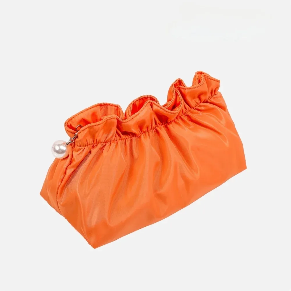 pochette de maquillage en polyester doux, forme nuage, fermeture à cordon, pochette cosmétique, surface brillante, grande capacité, organisateur de voyage