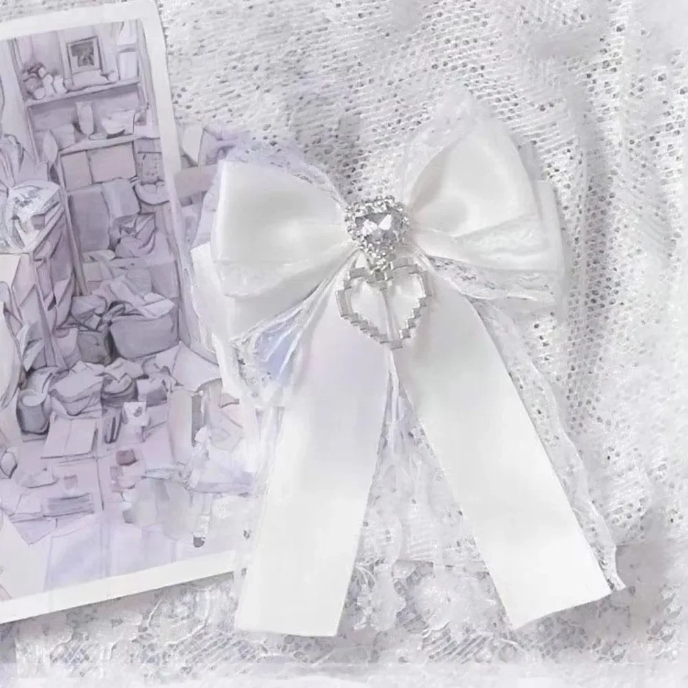 1/2pcs kit de nœuds en ruban à faire soi-même, double couche, avec pendentif en forme de cœur, clip diamant, breloque de sac à dos lolita, cœur scintillant