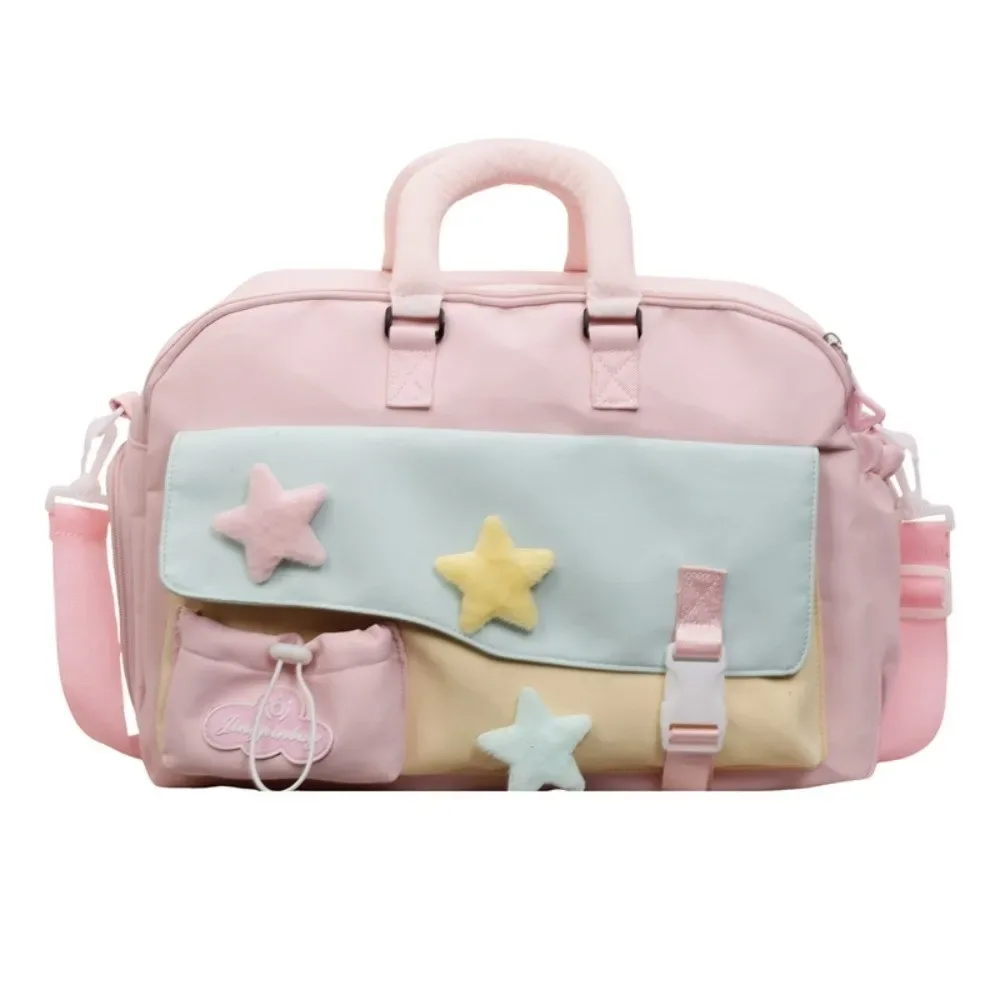 sac de voyage de grande capacité, couleur macaron, sac à bandoulière portable pour la gym, sac multi-poches en polyester, sac de transport pour les trajets quotidiens.