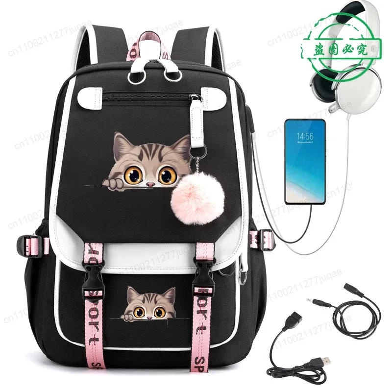 sac à dos kawaii chat de dessin animé tendance anime pour adolescentes et adolescents, sac d'école, sac de voyage pour ordinateur portable