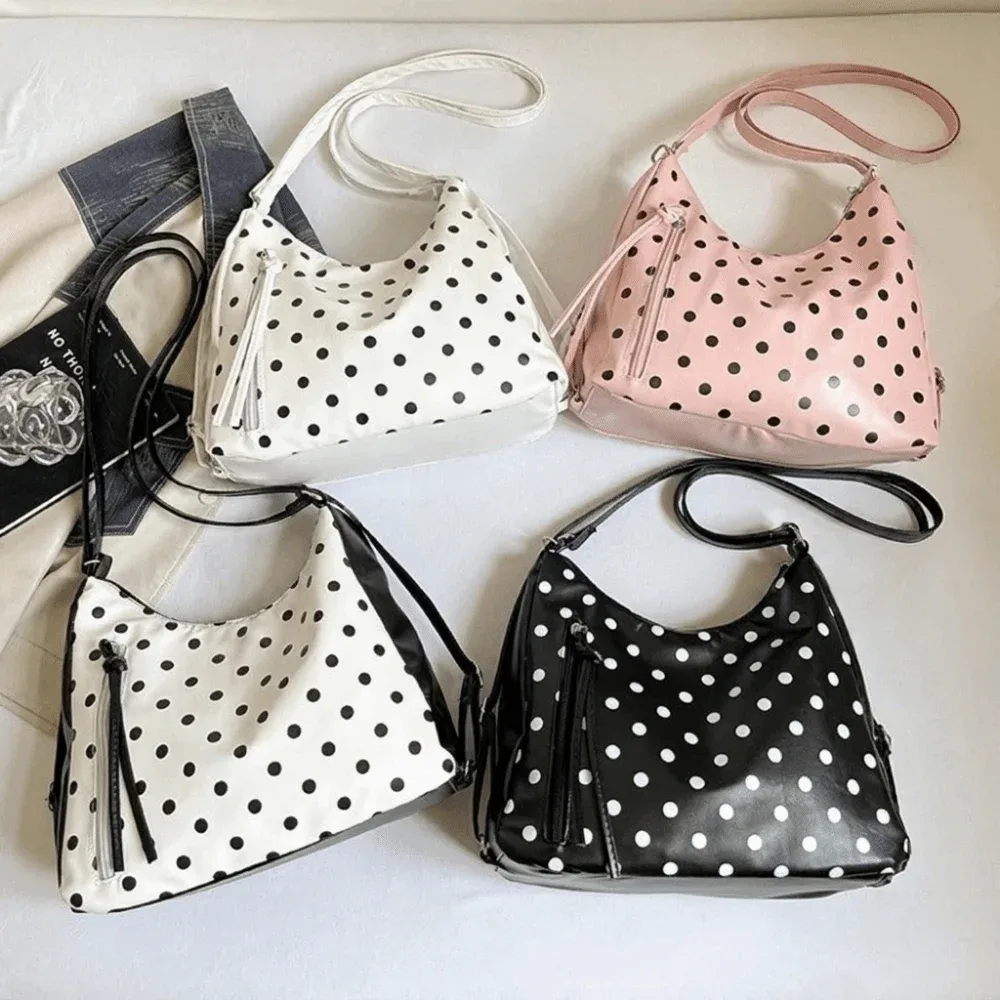 sac à bandoulière en cuir pu à pois, grande capacité, sac à dos, sac fourre-tout léger, sac sous le bras, sac seau, sac de travail