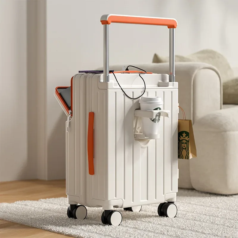 valise de voyage à roulettes avec poignée large, ouverture frontale, compartiment pour ordinateur portable, chargement usb, 20, 22, 24, 26 pouces