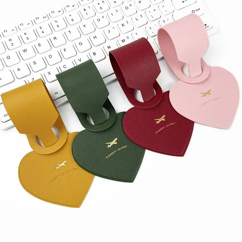 étiquette de bagage en pu en forme de cœur pour femmes et hommes, accessoires de voyage de vacances, étiquettes de valise, nom, identification, adresse, étiquettes de sac pour bagages