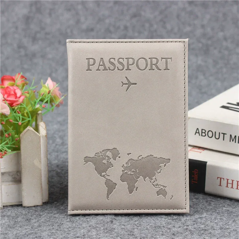 couverture de passeport en cuir pu pour hommes et femmes, étui de passeport de voyage avec carte du monde, organisateur-porte-carte de protection, couvertures de documents d'identité