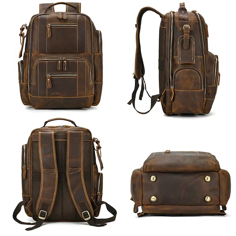 luufan vintage en cuir véritable homme voyage sac à dos fit 15 "ordinateur portable sac à dos en cuir véritable sac d'école grand voyage sac à dos pour homme