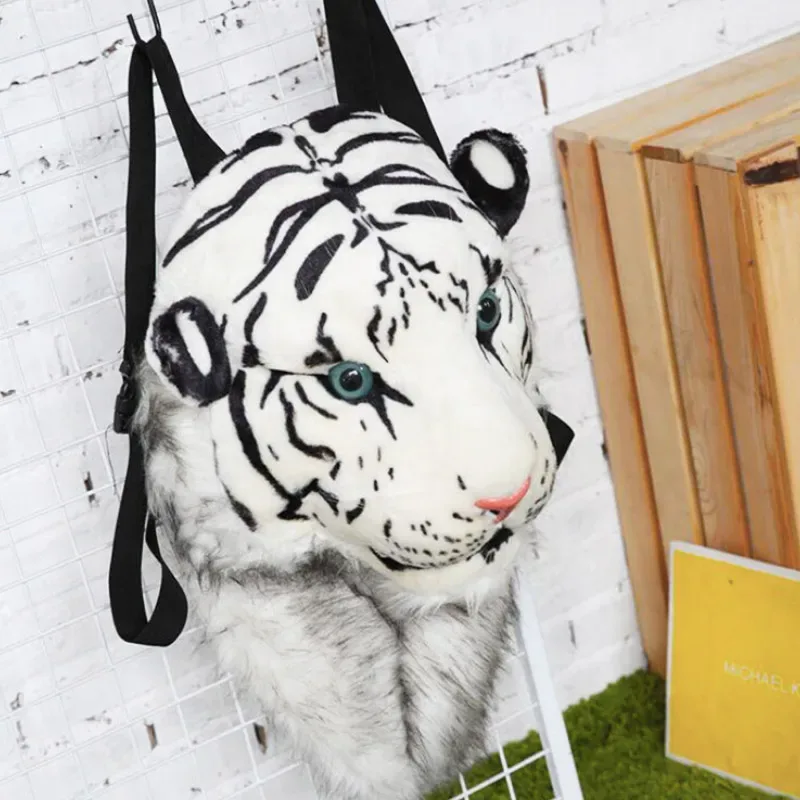 cool grand chat sac poilu tête de tigre sac à dos drôle étudiant rusksack couple extérieur en peluche sac à dos 01-bp-gxlhmr