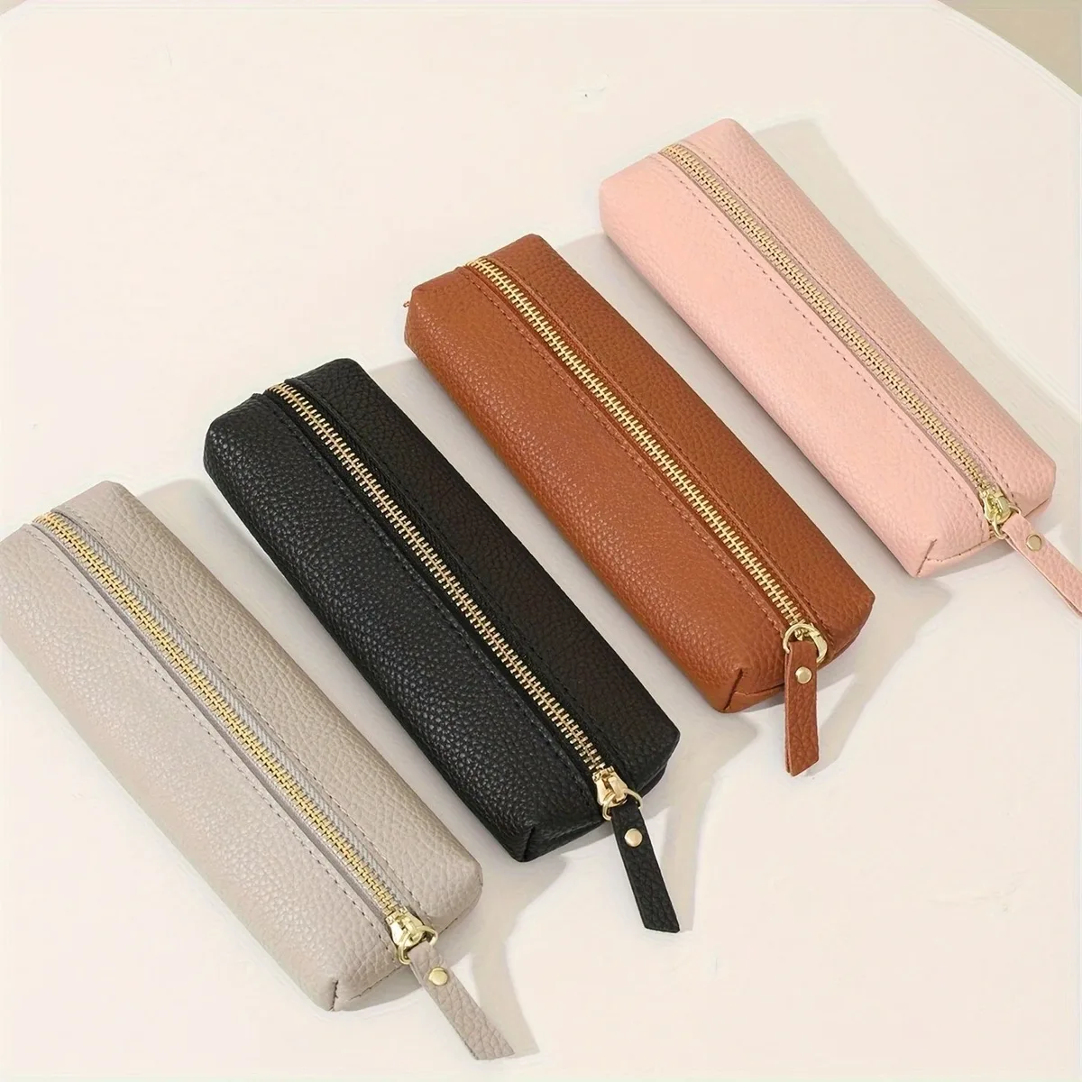 sac de rangement minimaliste rétro en cuir pu, pochette à cosmétiques polyvalente, porte-monnaie, accessoire de papeterie simple indispensable pour les études et le travail quotidiens
