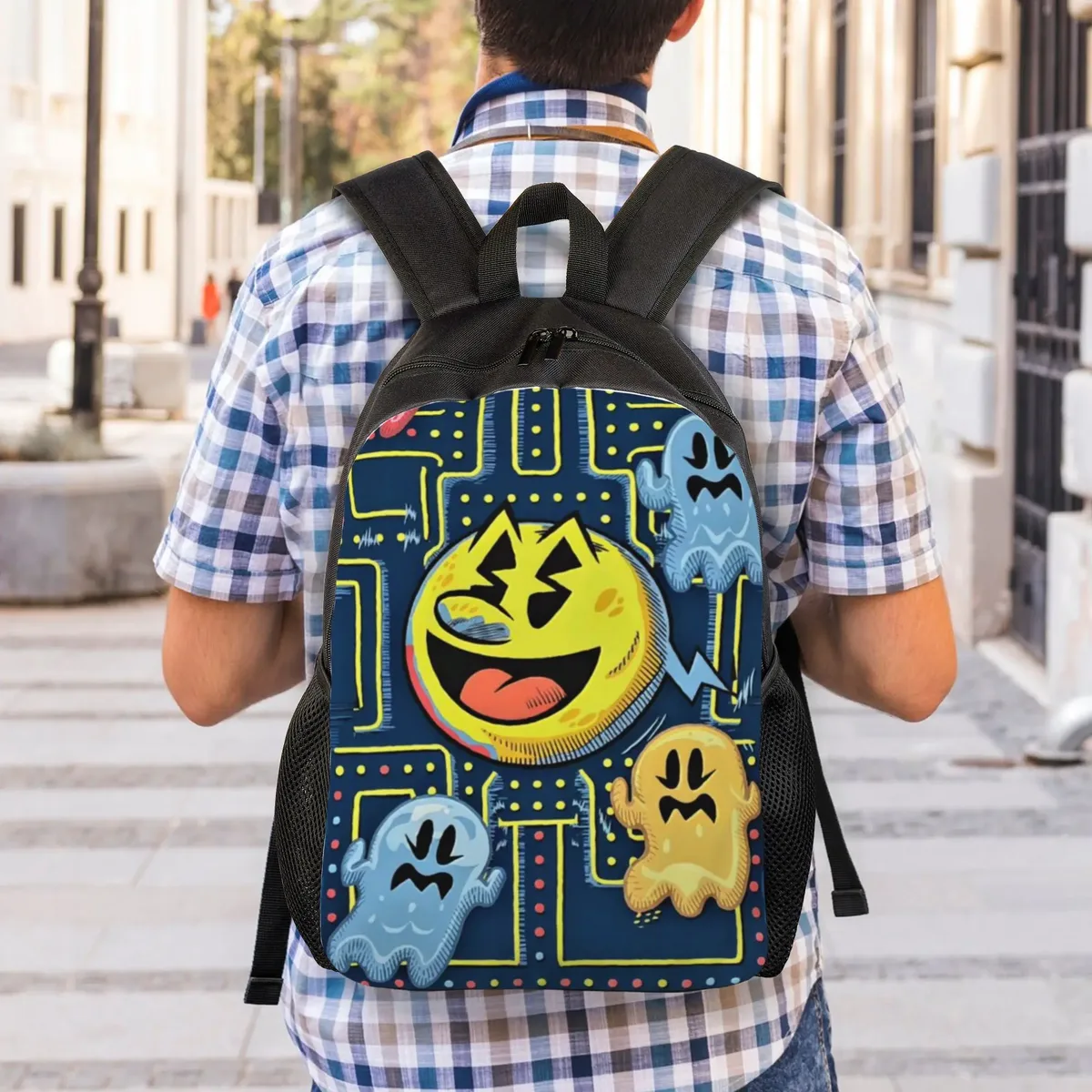 sac à main pac-man pour la rentrée scolaire jaune (5) sac à dos rétro lavable