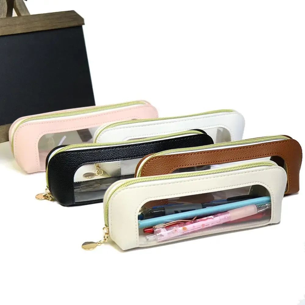 ins – trousse de maquillage transparente japonaise de grande capacité, pochette de toilette de voyage en cuir pu solide, sac de rangement portable pour pinceaux de maquillage