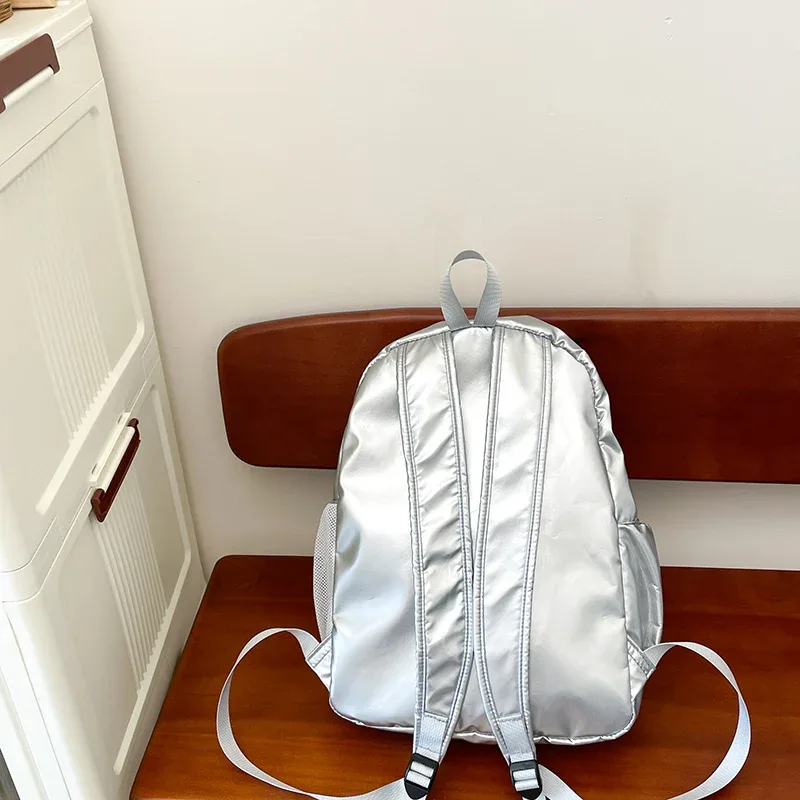sac à dos en nylon argenté de grande capacité, cartable de voyage, observateur et étanche, pour femme