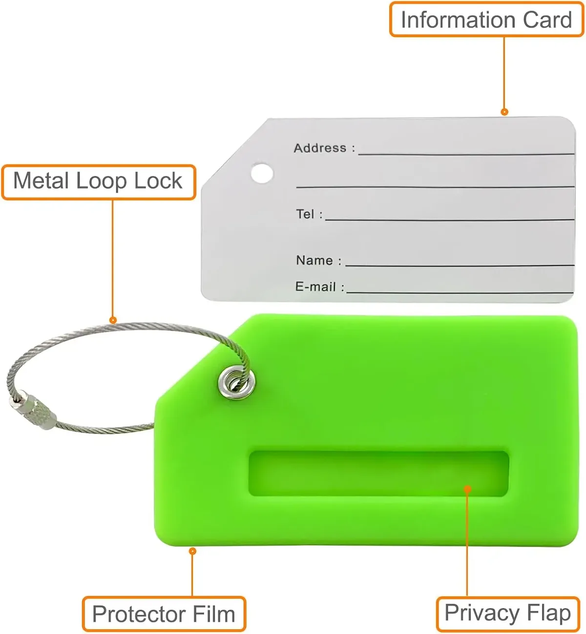 lot de 2 étiquettes de bagage en silicone pour valises, étiquettes de voyage pour bagages avec carte d'identification nominative et confidentialité