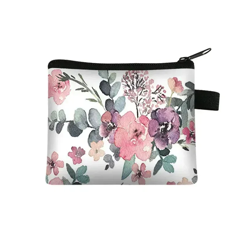 petit sac à cosmétiques imprimé floral pour filles et femmes, sac de rangement pour serviettes hygiéniques, sac de rangement pour pièces de monnaie, carte, argent, écouteurs, porte-rouge à lèvres, pochette
