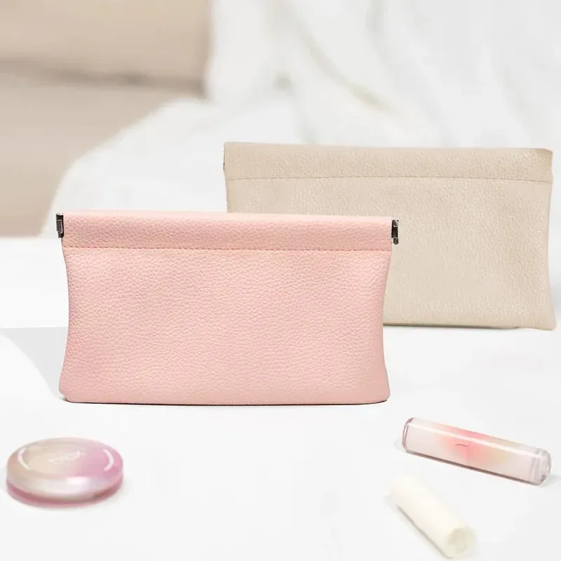 portefeuille long en cuir pu première couche, couleur unie, à fermeture automatique, pour passeport, permis de conduire, documents, câble de données et trousse à cosmétiques