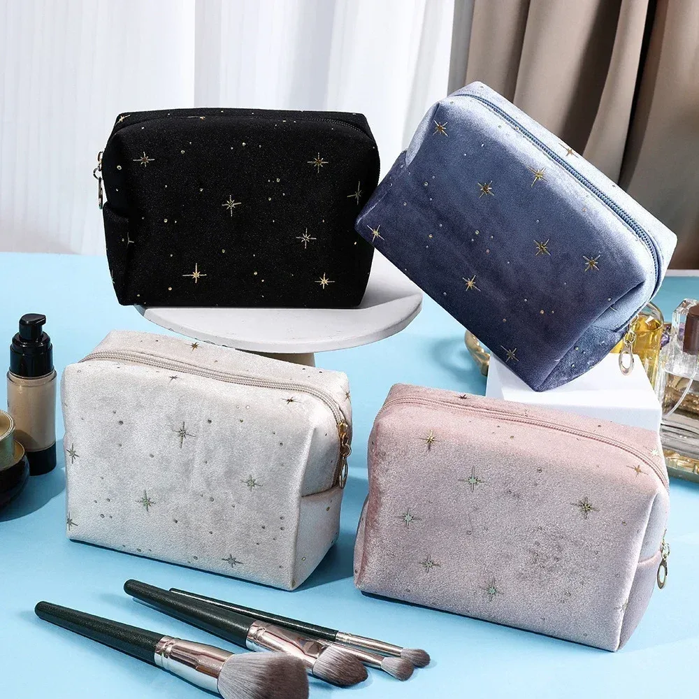 trousse de toilette portable en velours doux pour femme, sac de rangement cosmétique, brosse de maquillage, rouge à lèvres, évaluateurs, voyage, nouveau