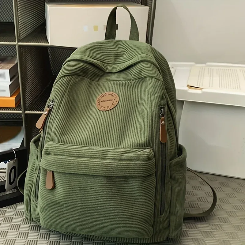 sac à dos en velours côtelé vert olive pour femme, grande capacité, sac à dos décontracté, travail, école, voyage, cadeau idéal pour les étudiants, école