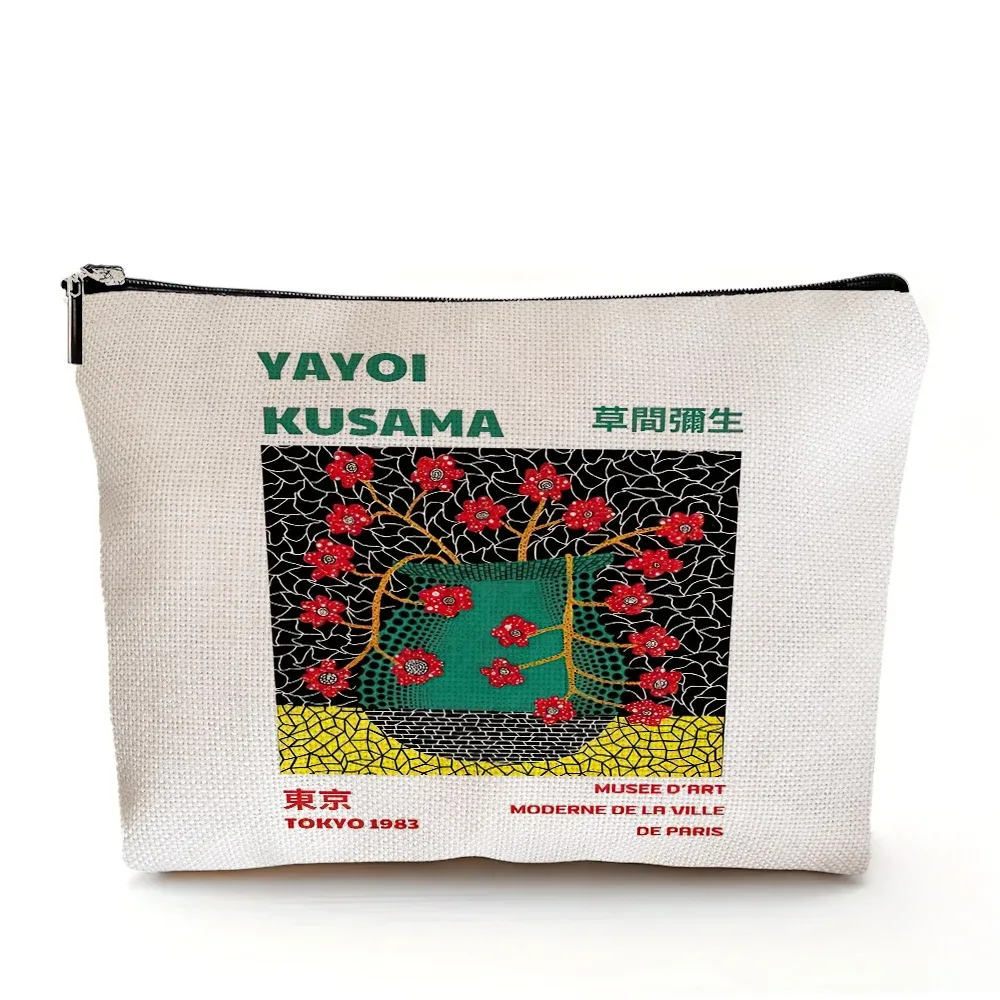 yayoi kusama pochette de maquillage japonais pop art à pois art design floral étui à cosmétiques mode dame beauté sac de rangement à la mode