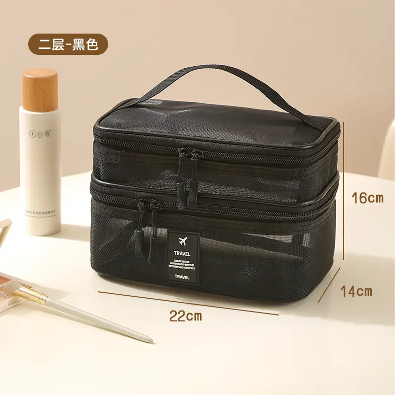 nouvelle trousse de maquillage multifonctionnelle de voyage, sac de rangement portable pour cosmétiques, grande capacité, sac de toilette en maille transparente, trousse de maquillage