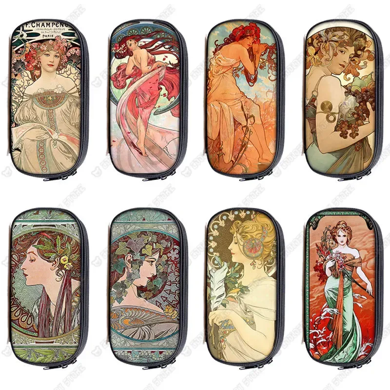 Trousse de maquillage imprimée par Alphonse Mucha, trousse de maquillage pour femme, trousse de maquillage pour adolescent, étuis à crayons, étuis à cosmétiques