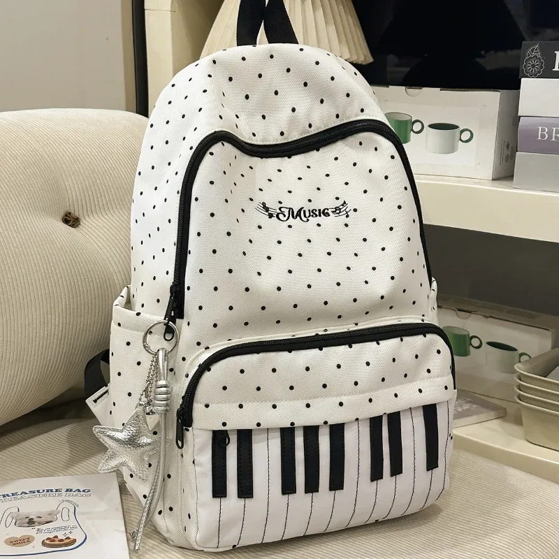 sac à dos à touches de piano à pois, sac à dos de style japonais à blocs de couleur, sac à dos en forme de piano de style scolaire, grand sac de voyage pour femmes