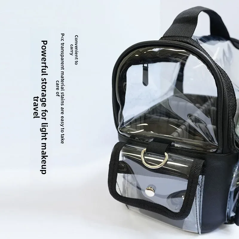 sac fourre-tout noir transparent en pvc multi-poches, approuvé pour les stades, sacs à maquillage transparents à bandoulière, sacs de voyage portables pour femmes, sac à main pour soins de la peau