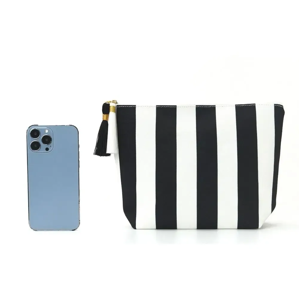 sac de maquillage portable en velours côtelé, grande capacité, motif rayé, trousse de toilette, sac de rangement, pour voyage