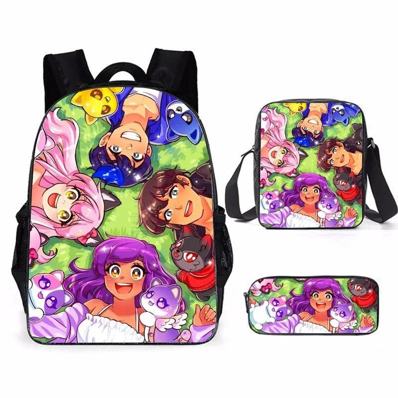 aphmau mochila-sac d'école pour étudiants sr, sac de rangement pour ordinateur portable de voyage, sacs à livres, sac à crayons cosplay, ensemble de 3 pièces