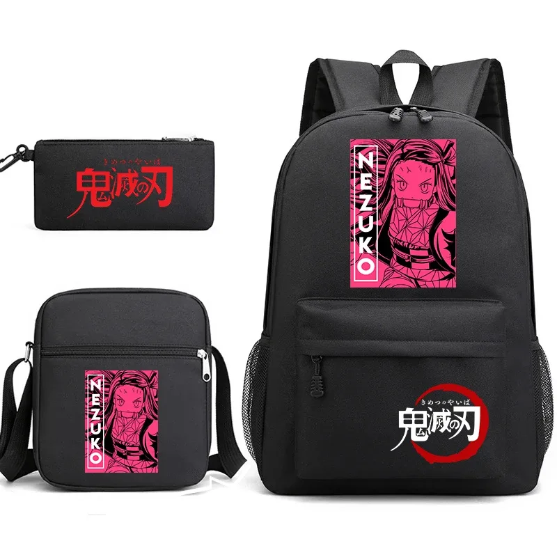 ensemble de sacs à dos d'école imprimés demon slayer, 3 pièces, avec sac à bandoulière, trousse à crayons pour garçons et filles