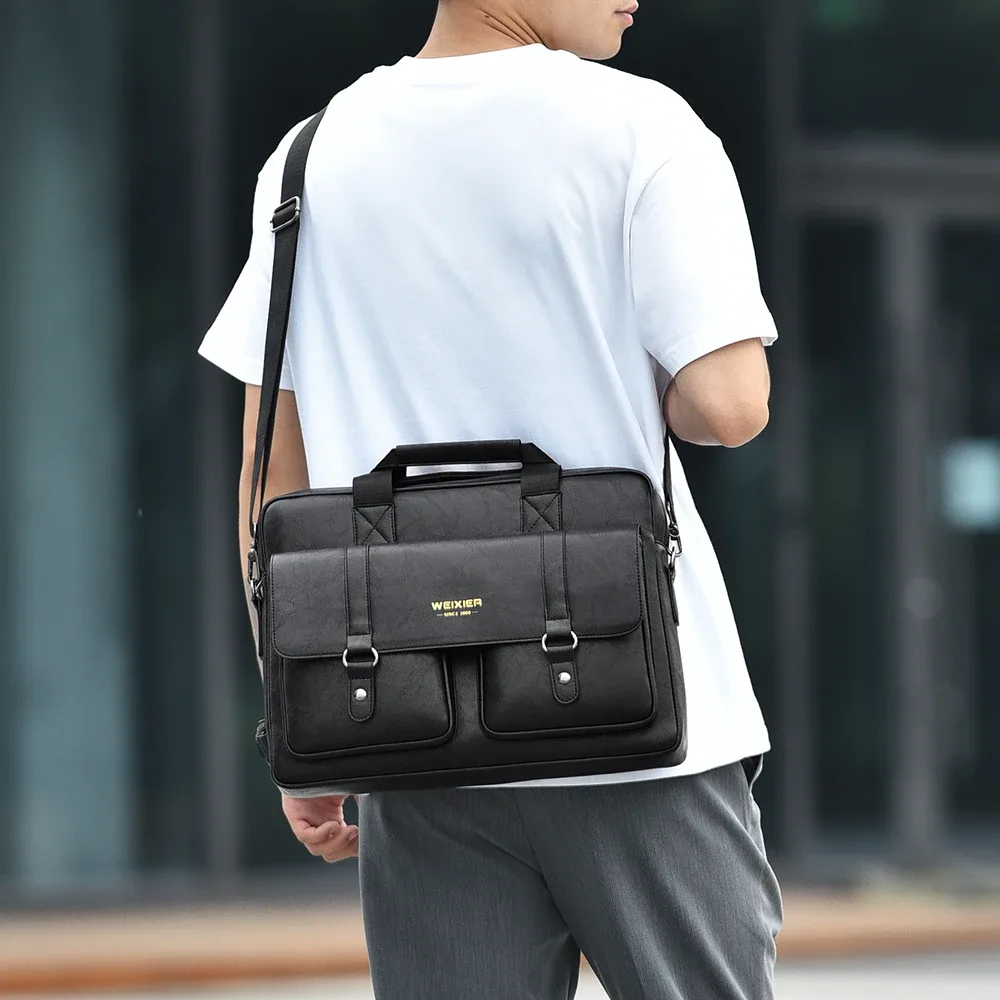 porte-documents d'affaires pour hommes, grande capacité, sac pour ordinateur portable en cuir pu, fourre-tout à bandoulière à la mode pour le travail et le bureau