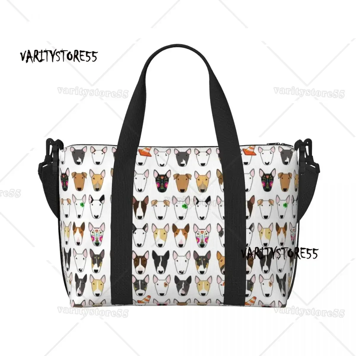 Sac fourre-tout personnalisé à motif répété de chien Bull Terrier pour femmes, sac de voyage à bandoulière de grande capacité pour animaux de plage et de gymnastique