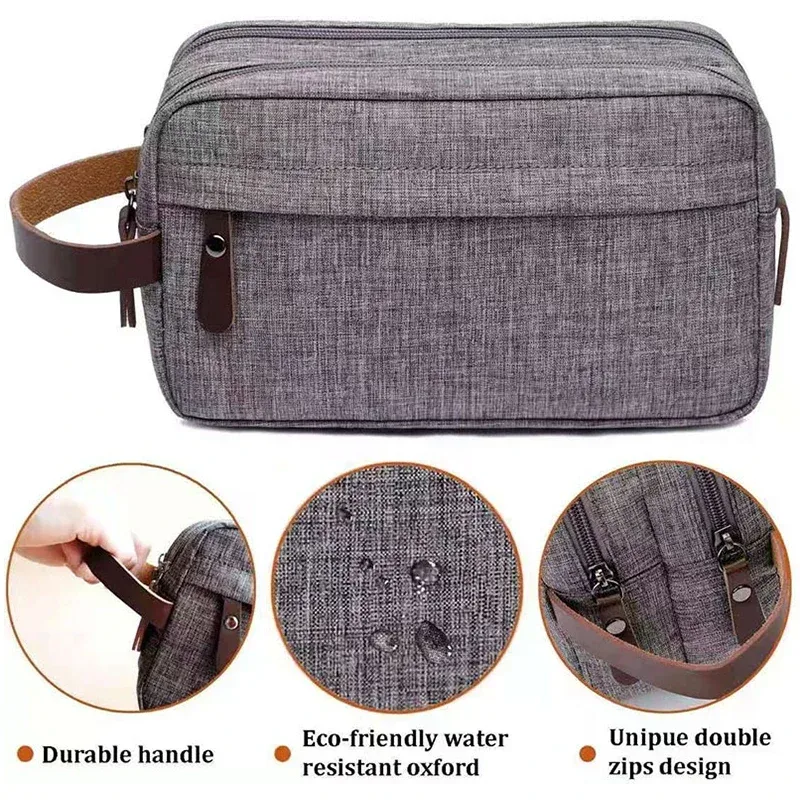 sac de toilette pliable pour homme, grande capacité, en tissu oxford imperméable, rangement double couche pour cosmétiques et articles de toilette