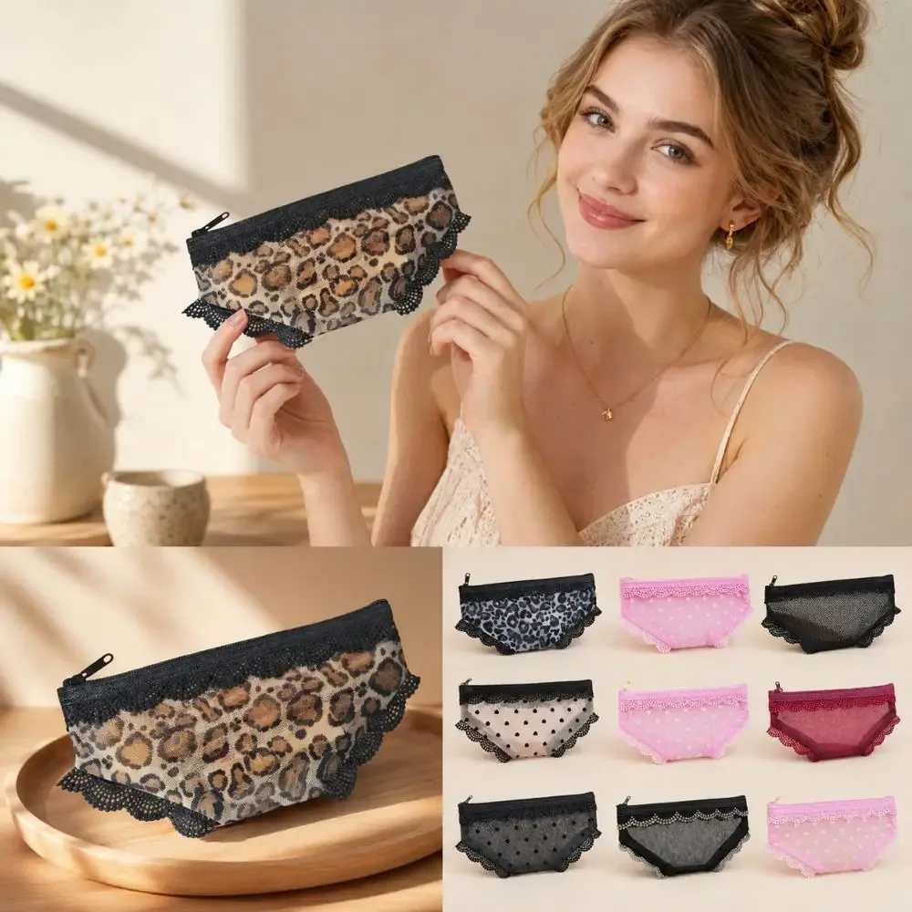 pochette de rangement cosmétique unique en forme de cœur en dentelle transparente, trousse de toilette y2k en maille pour le voyage
