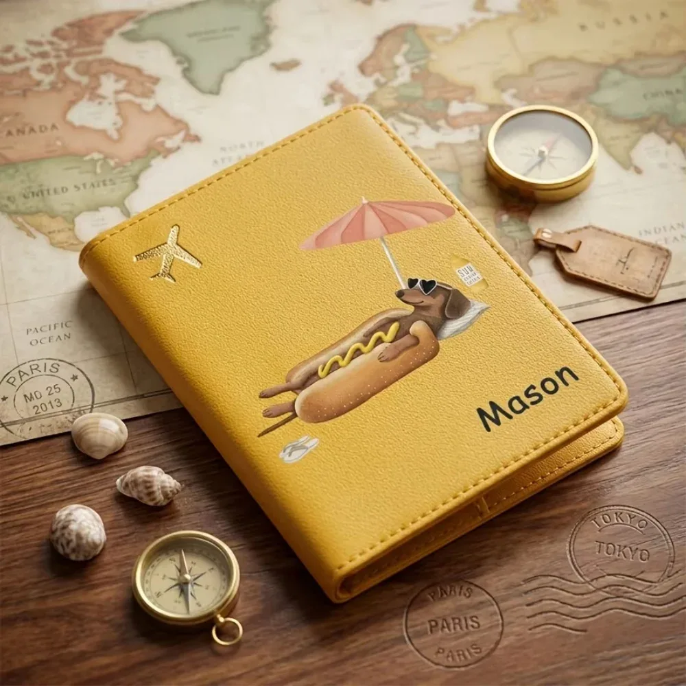 porte-passeport personnalisé avec nom, portefeuille de dessin animé pour billets et cartes, accessoire de voyage pratique pour hommes et femmes