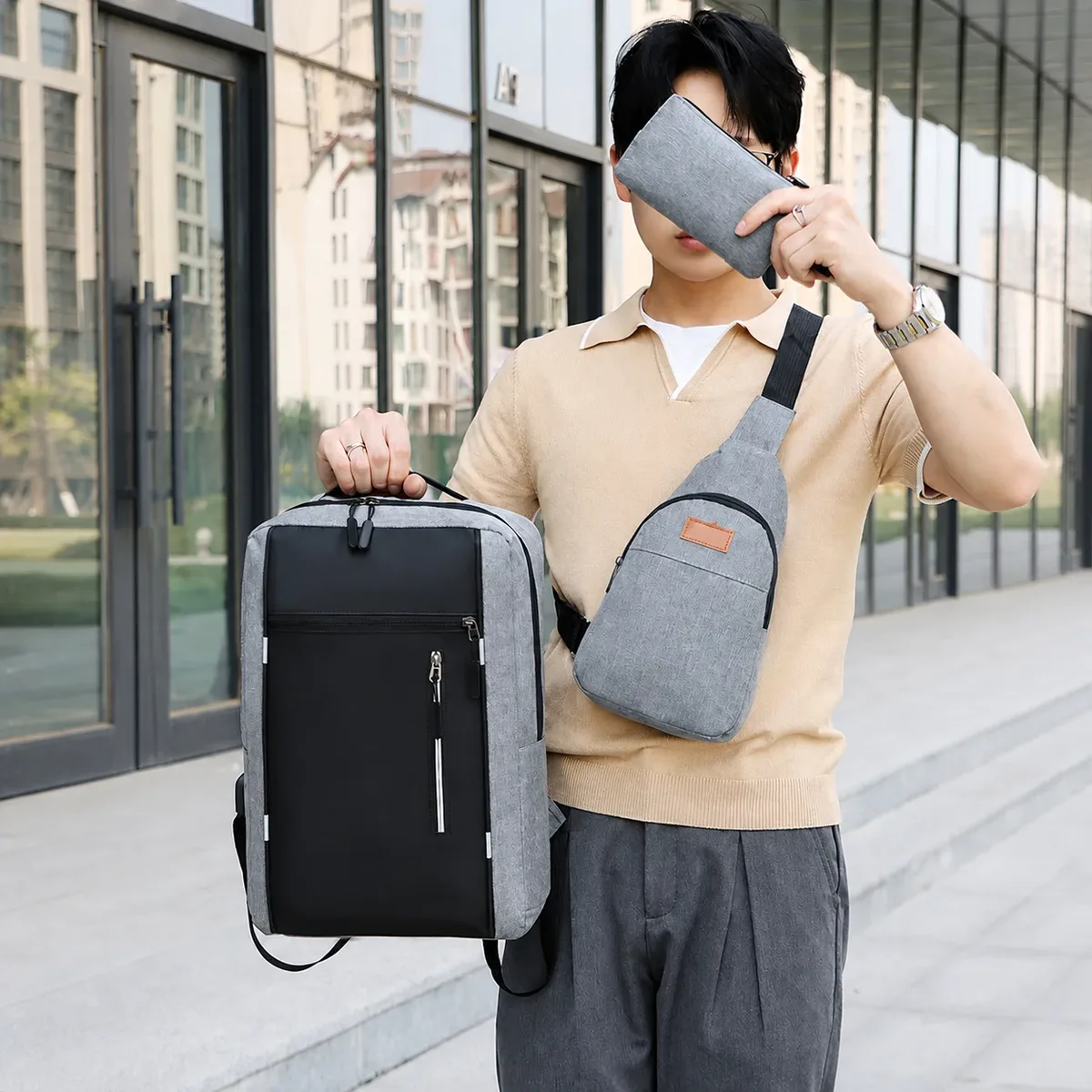 sac à dos pour ordinateur portable avec pochette de rangement résistante aux rayures, chargement usb, sac à bandoulière minimaliste pour les voyages en plein air et les trajets quotidiens