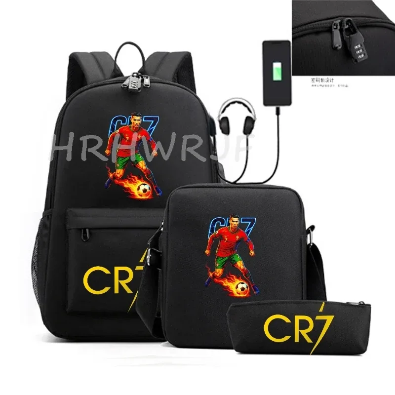 sacs à dos sport décontractés cr7, lot de 3, légers et simples, grande capacité, pour adolescents, ordinateurs portables, école, femmes, hommes, voyage, usb, anti-vol, mochilas